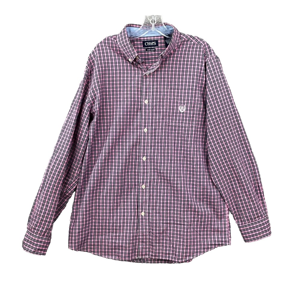Chaps Easy Care Shirt Mens Large Tartan Plaid Crest Button Down Classic Academia